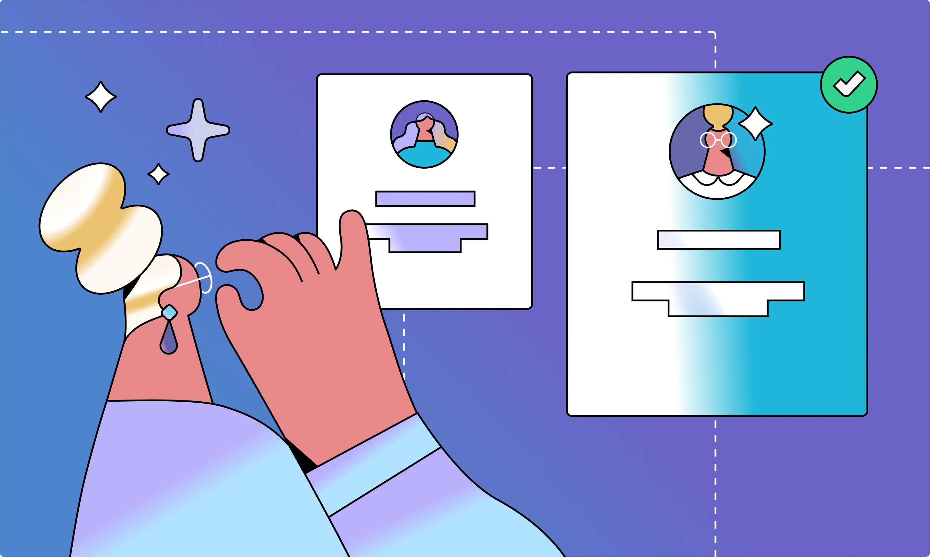 Header image of a woman looking at marketing team roles