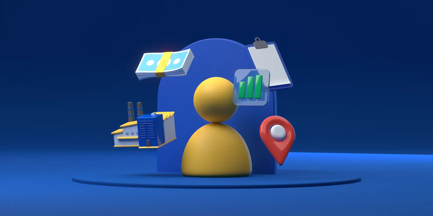 Die Abbildung symbolisiert ein ICP (Ideal Customer Profile) mit den dazugehörigen Eigenschaften wie Umsatz und Firmengröße