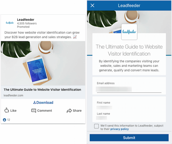 LinkedIn lead generation ad example