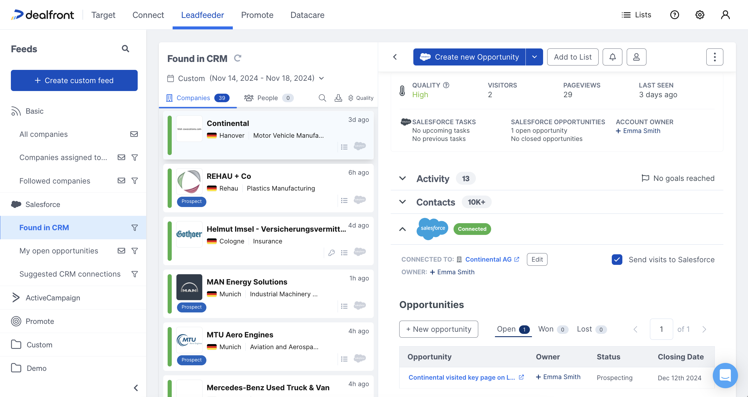 Salesforce integration with Leadfeeder